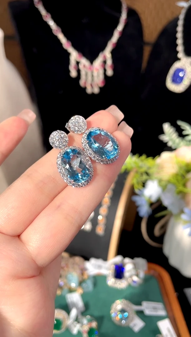 银S925镶嵌耳饰托帕石耳饰