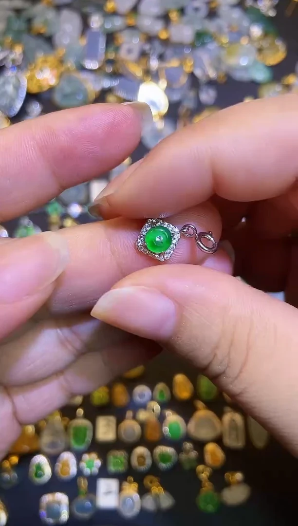 翡翠银S925镶嵌吊坠(不含链)天然A货翡翠