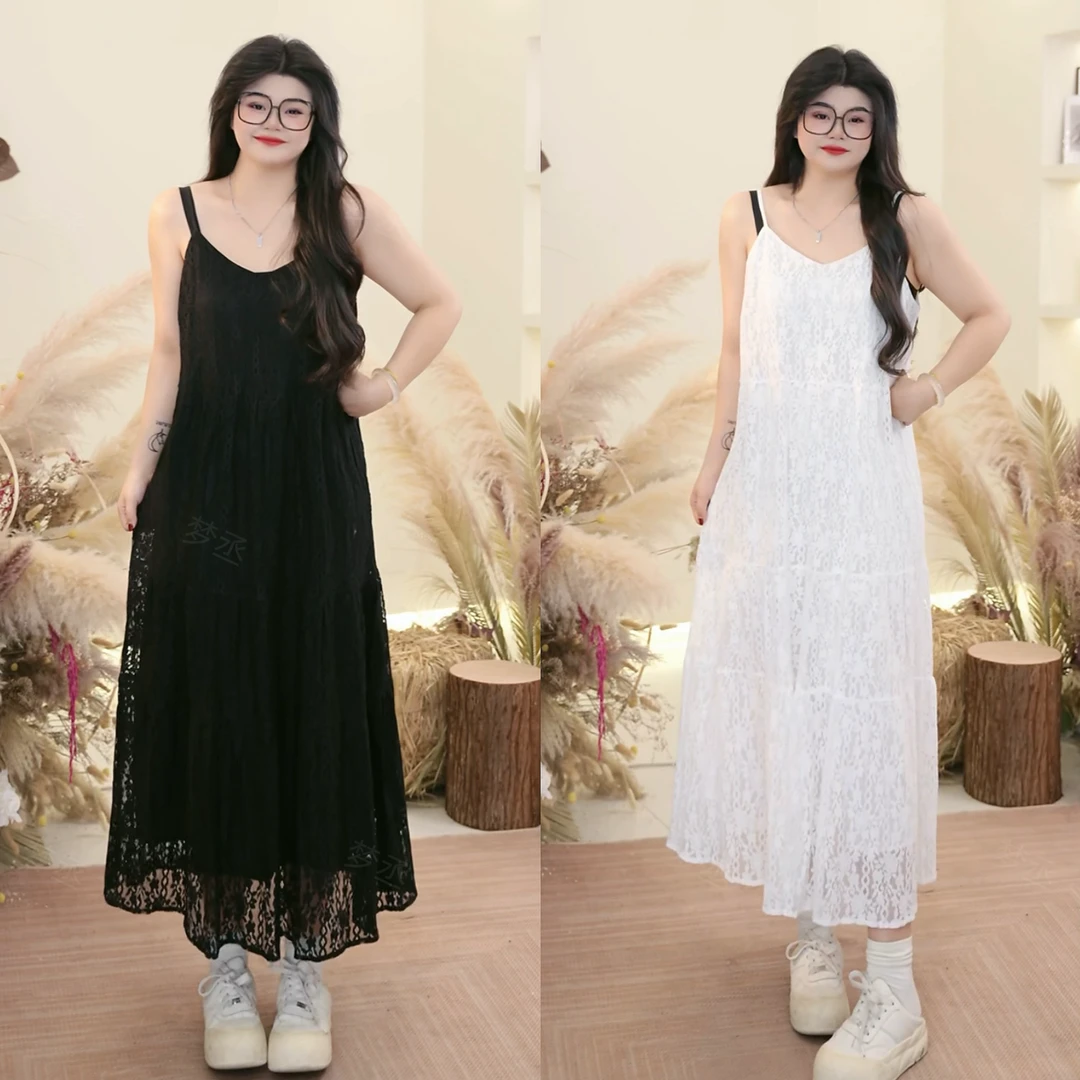 【春日温柔】大码女装高级感蕾丝拼接吊带裙气质百搭温柔显瘦连衣裙