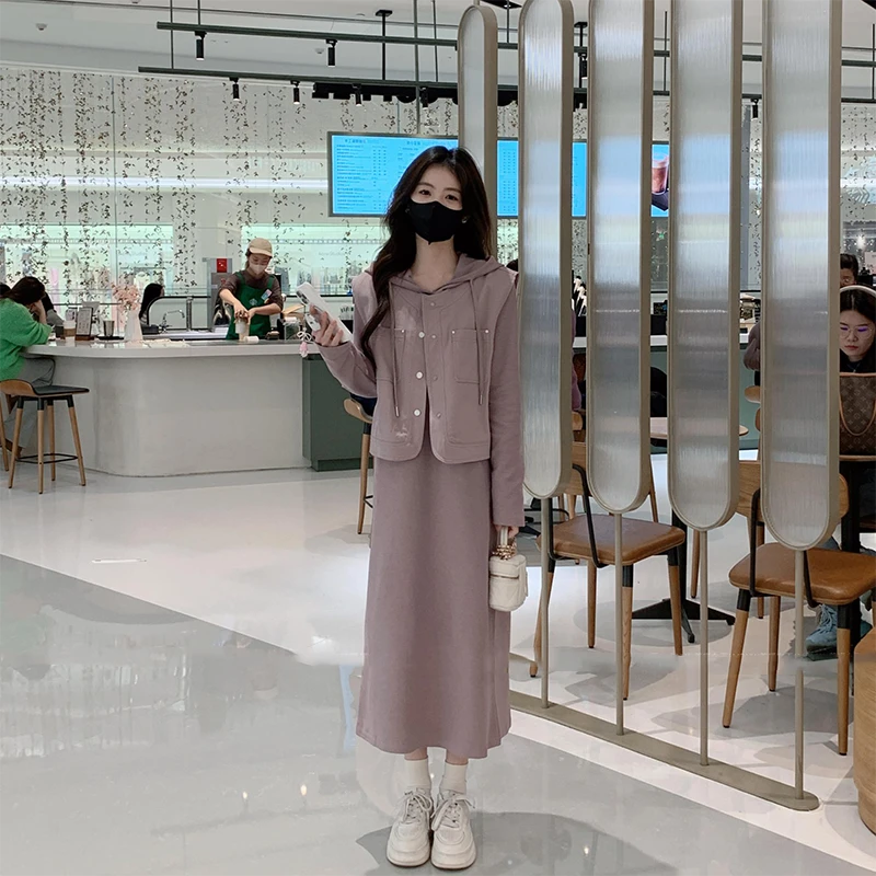 连帽卫衣裙+牛仔马甲外套套装2025年春季新款设计感气质两件套女