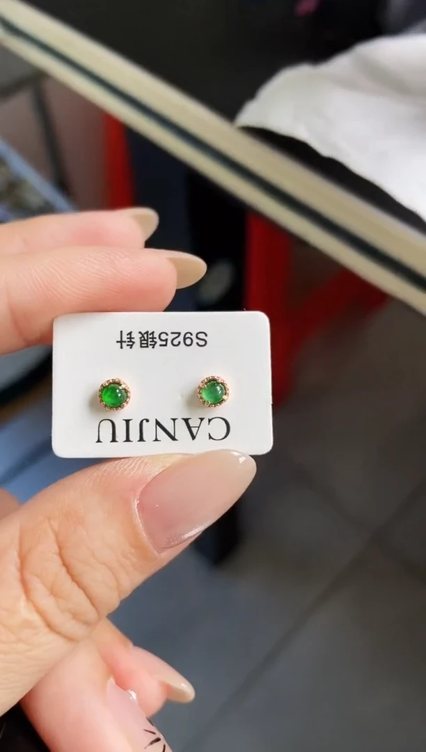 银S925镶嵌翡翠耳饰21