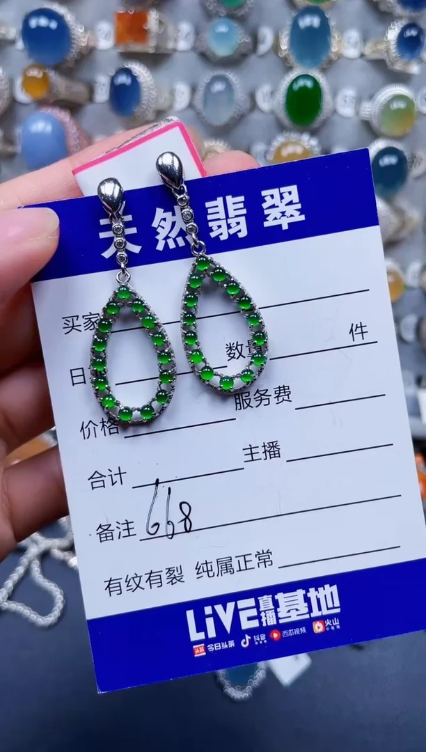 银S925镶嵌翡翠耳饰668
