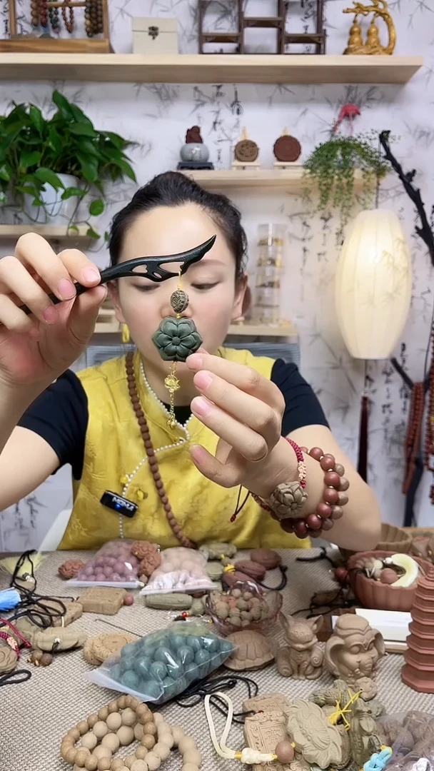 泥塑青龙醒心六角花朵簪子