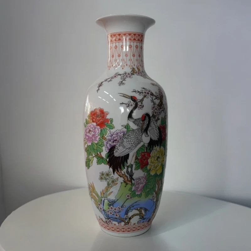 白鹤富寿冬瓜瓶陶瓷摆件
