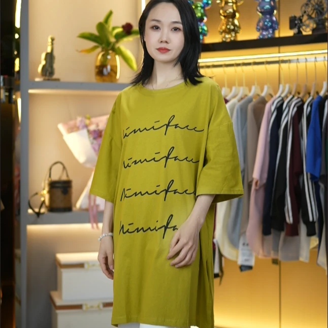 宽松休闲百搭大版型显瘦遮肉撞色半袖印花圆领短袖T恤上衣女夏季