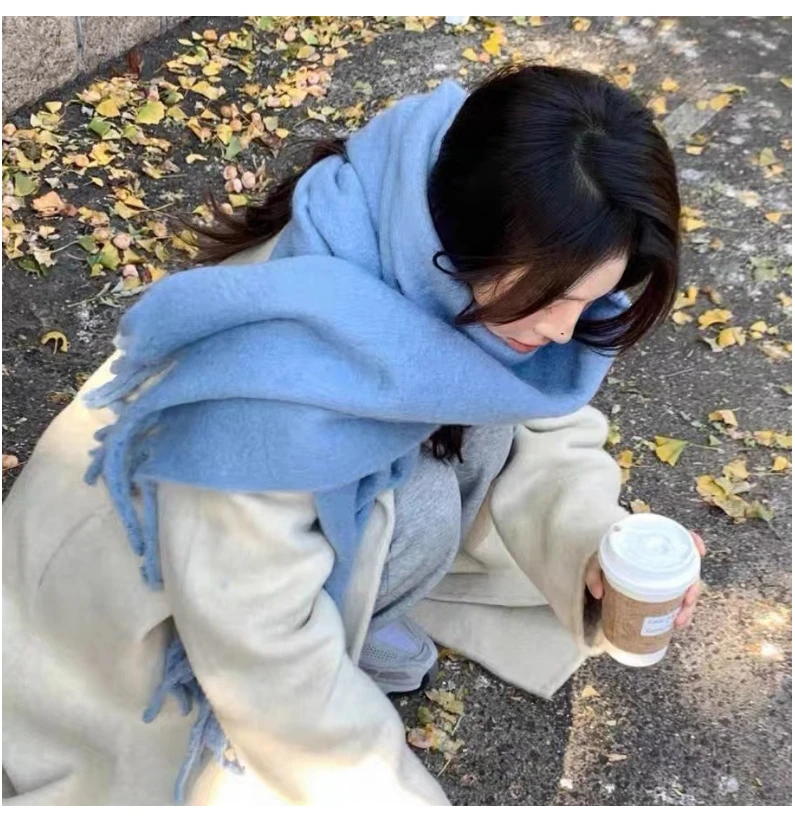 秋冬新款马海毛软糯蓬松纯色围巾女冬季百搭仿羊绒加厚保暖披肩男