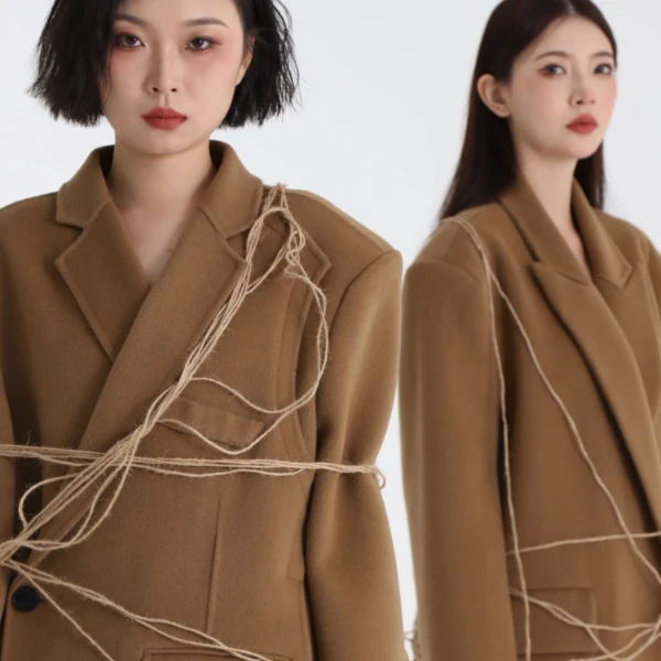 《错位》廓形西装小众设计中女士短款羊毛百搭纯色大衣