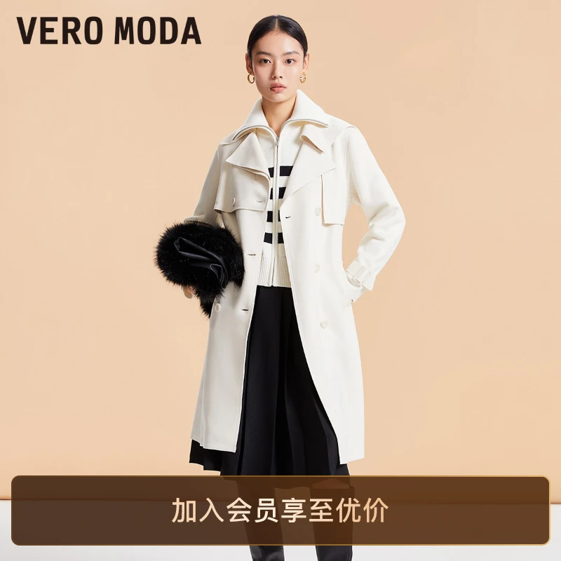 Vero Moda风衣外套女直筒收腰翻领长款双排扣洋气爆款外套高级感