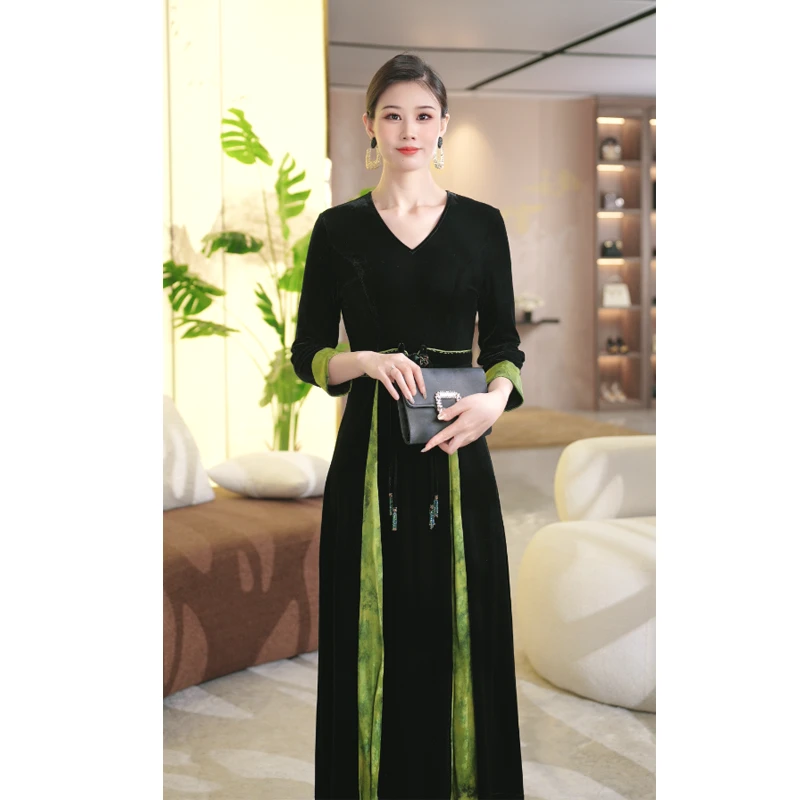 原创设计V领气质优雅收腰显瘦连衣裙法式秋冬3859