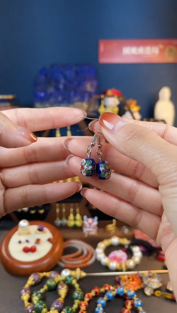 【闪购商品】蓝色珐琅景泰蓝耳钩