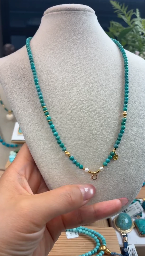 银S925镀金镶嵌绿松石项链1