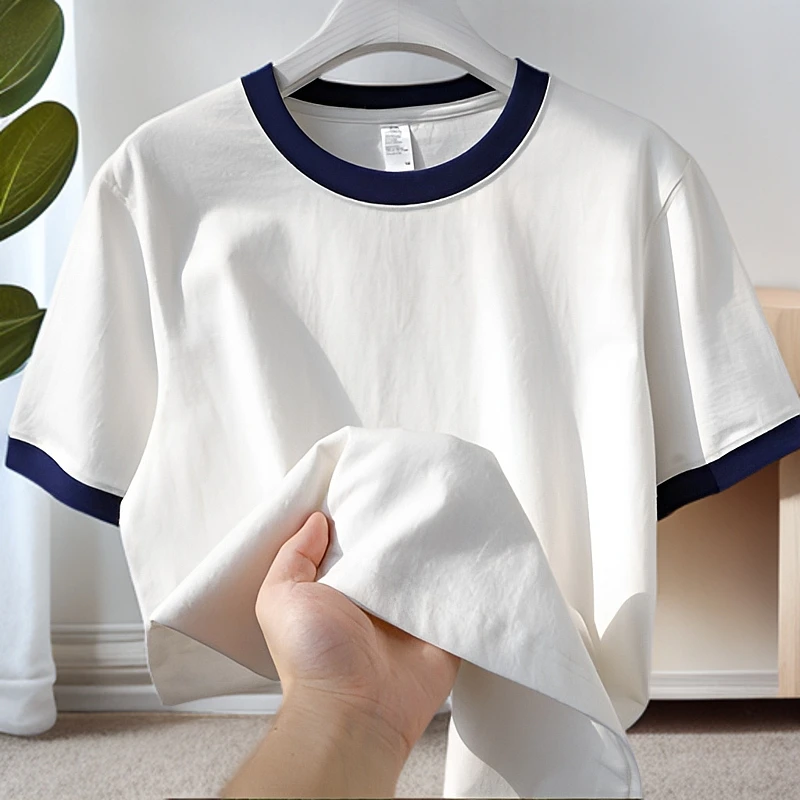 日系休闲270g重磅精梳棉纯色圆领短袖t恤纯棉男士白色百搭宽松Tee