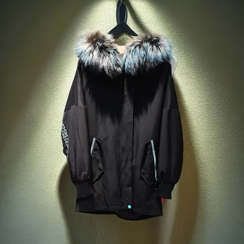 2024派克服兔毛内胆保暖黑色时尚休闲连帽