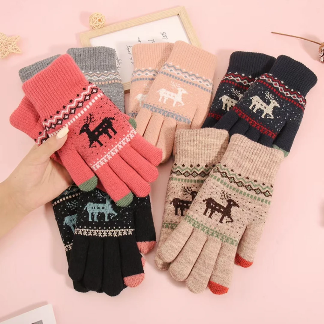 升级触屏手套双层保暖御寒百搭分指小鹿手套韩版可触屏