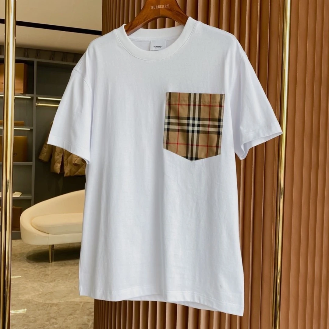 未使用 BURBERRY/博柏利 巴宝莉白色格纹口袋宽松短袖T恤