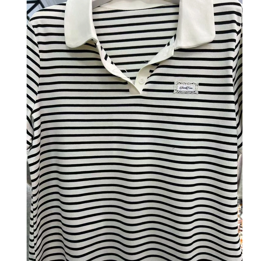 Polo条条V领小衫短袖T恤25033