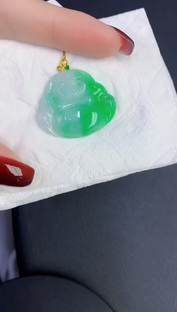 颈饰18K金镶嵌翡翠缅甸天然翡翠a货