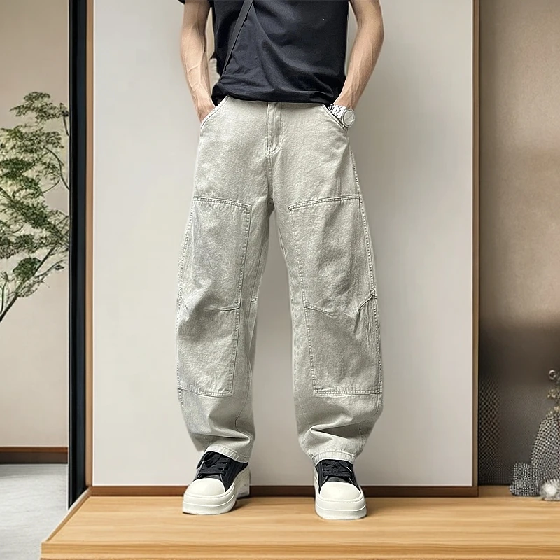 2025春季潮流水洗做旧高级感弯刀裤垂感拖地裤美式痞帅阔腿牛仔裤