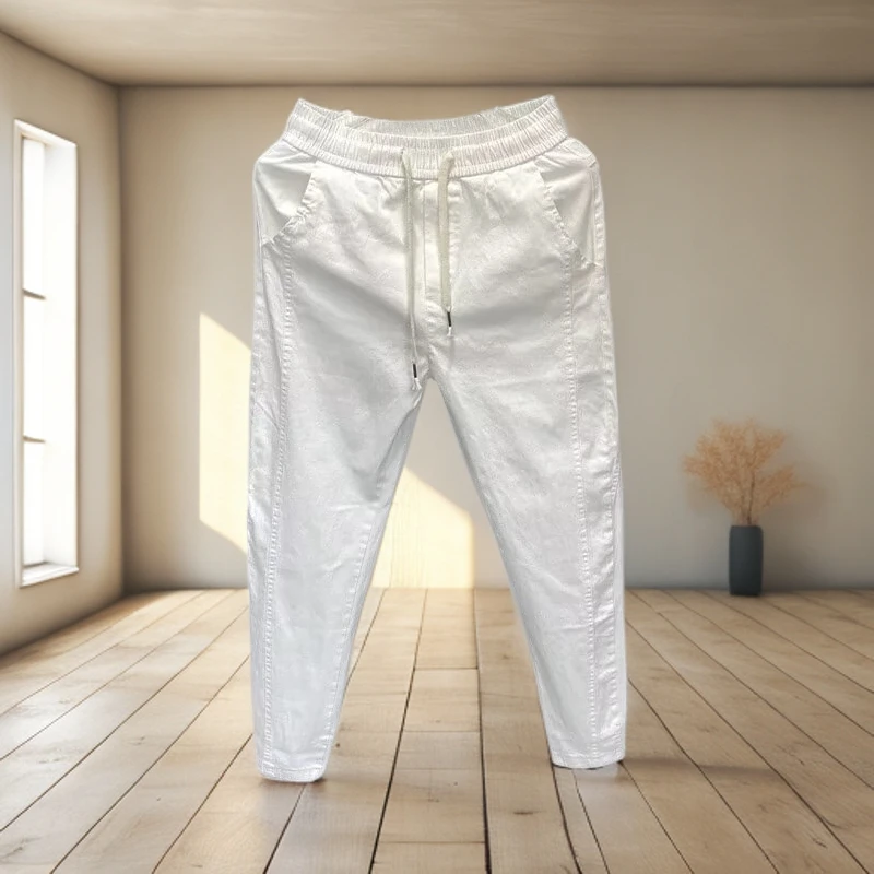 2025新款哈伦裤男小脚休闲裤纯色百搭潮流帅气裤子白色九分束脚裤