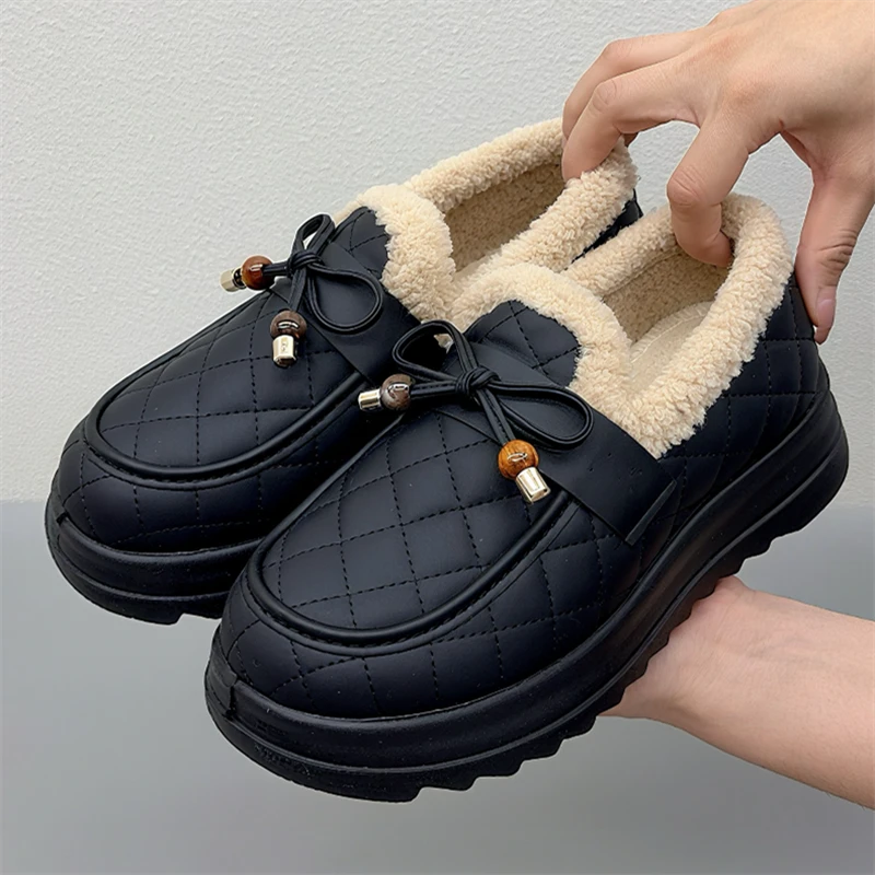 冬季新款加绒加厚棉鞋女保暖毛毛鞋软底厚底时尚乐福鞋保暖豆豆鞋