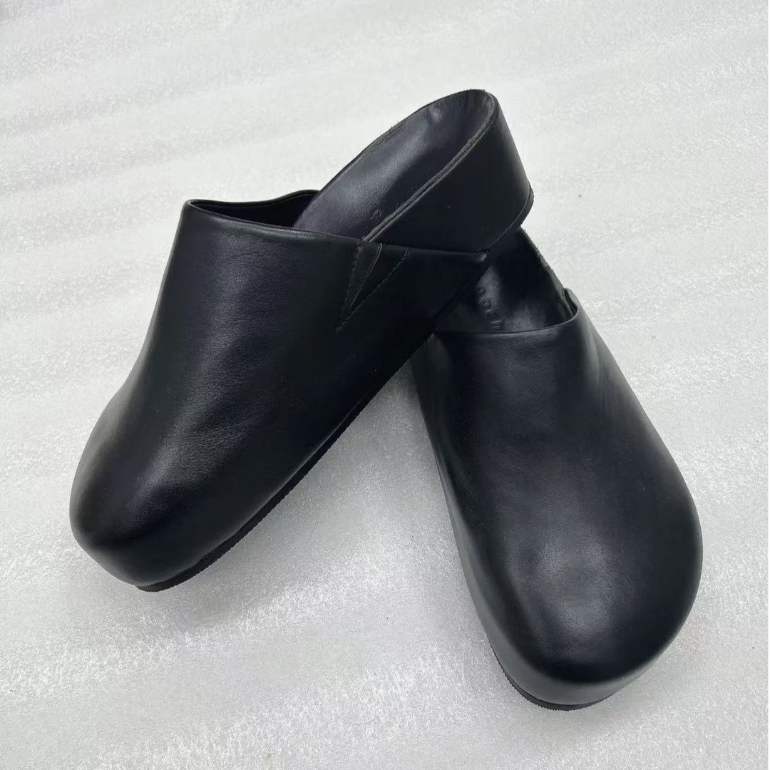 时尚超舒适里外真皮脚床质感包头拖鞋