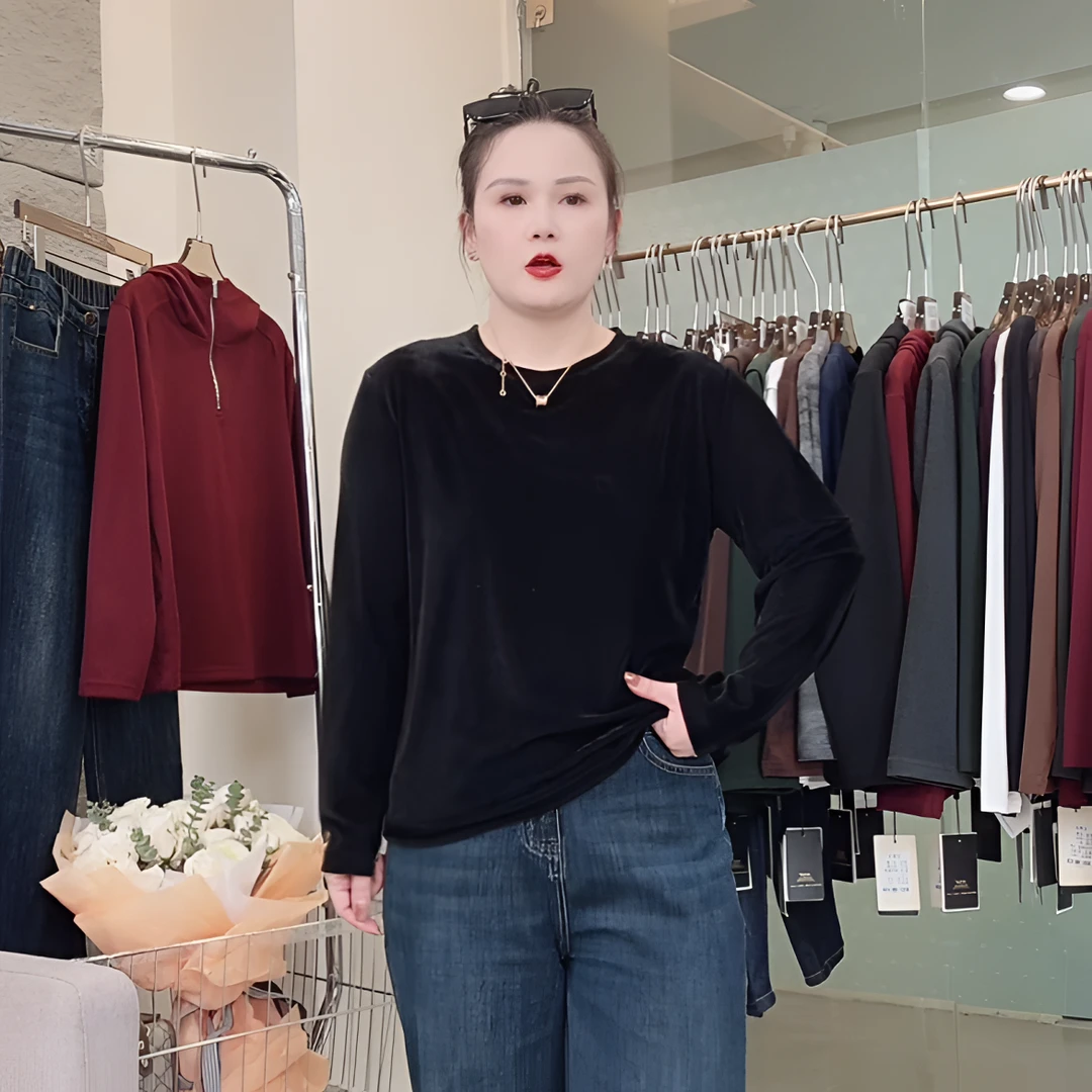 【特价】醋酸丝绒单独上衣V领大码MM设计感洋气显瘦遮肉打底小衫