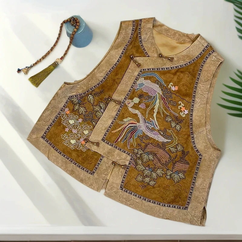 知羽.香云【棠枝】国风桑蚕丝新中式重工刺绣马甲ZY1138
