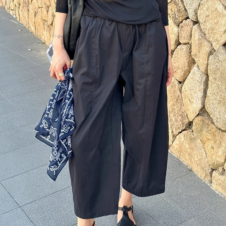 浪清/女装推荐 尤尼松紧腰设计竖纹休闲裤42307#/42648