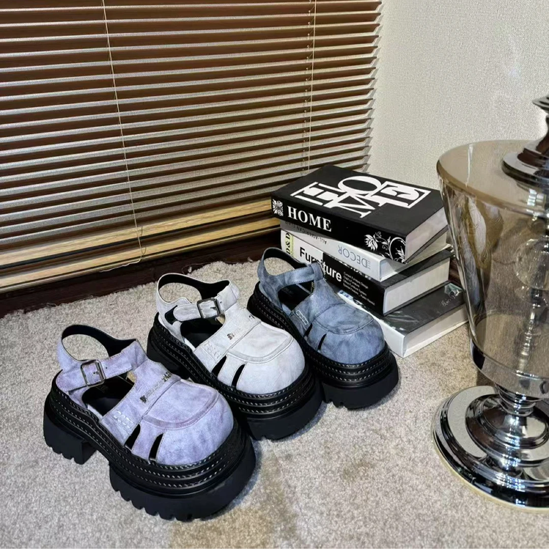 唐小肉潮搭厚底凉鞋休闲小个子增高小众款夏季罗马鞋包脚8575-1