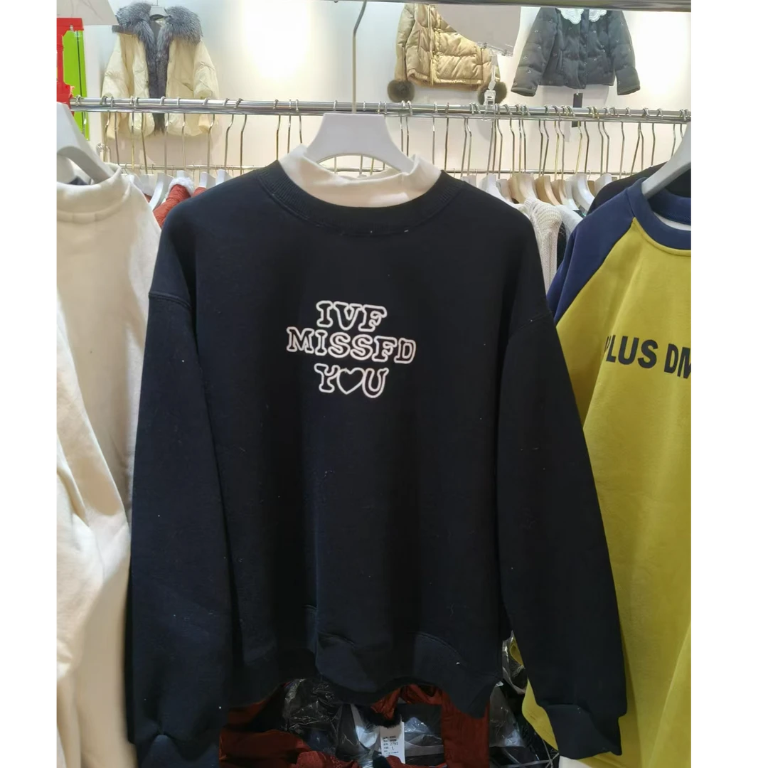 1161#秋冬新款休闲百搭拼接领加绒加厚卫衣