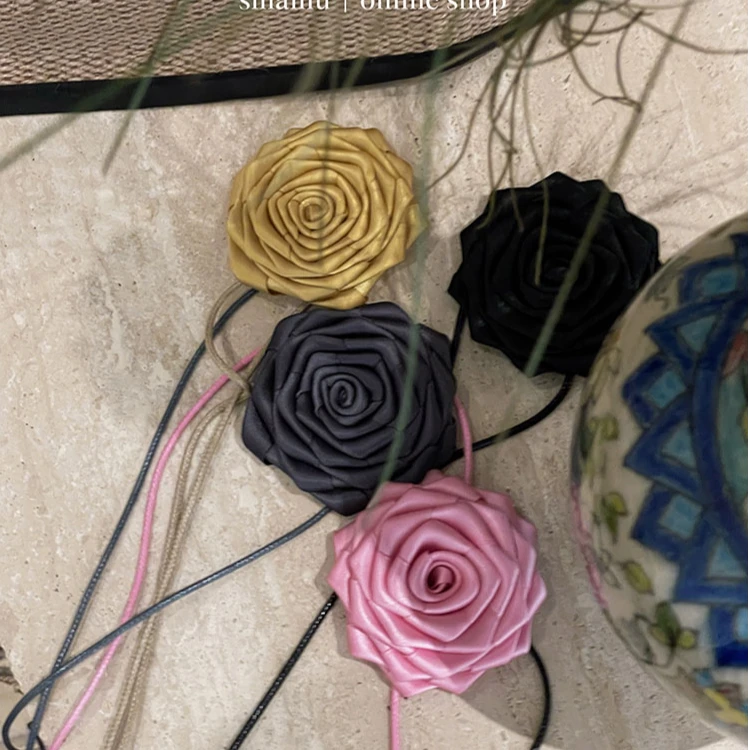 SMALLIU手工玫瑰花脖子锁骨链颈系腰链身体链造型流光风花朵腰带