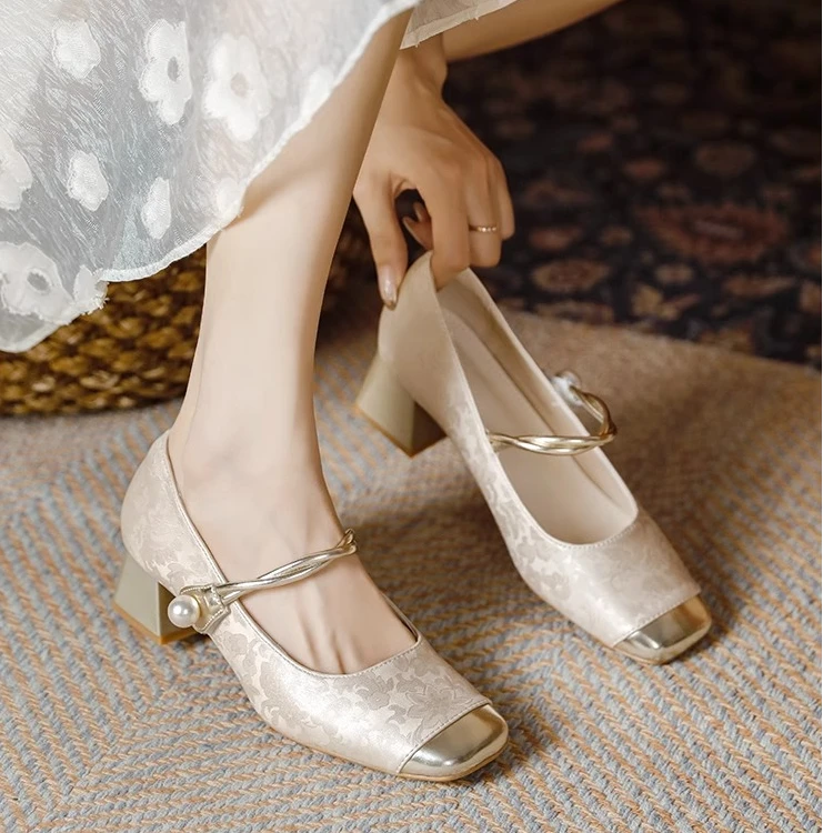 法式复古配旗袍鞋2025新款粗跟拼色玛丽珍高跟鞋新中式国风单鞋女