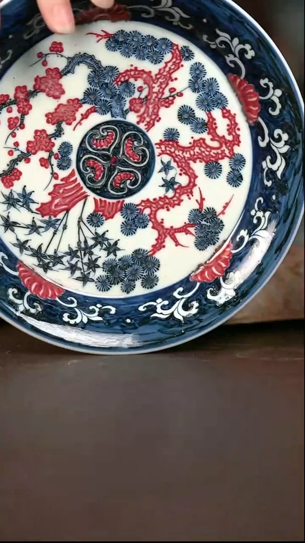 手绘 高温现代瓷 气窑  有暇 松竹梅壶承17.5CM
