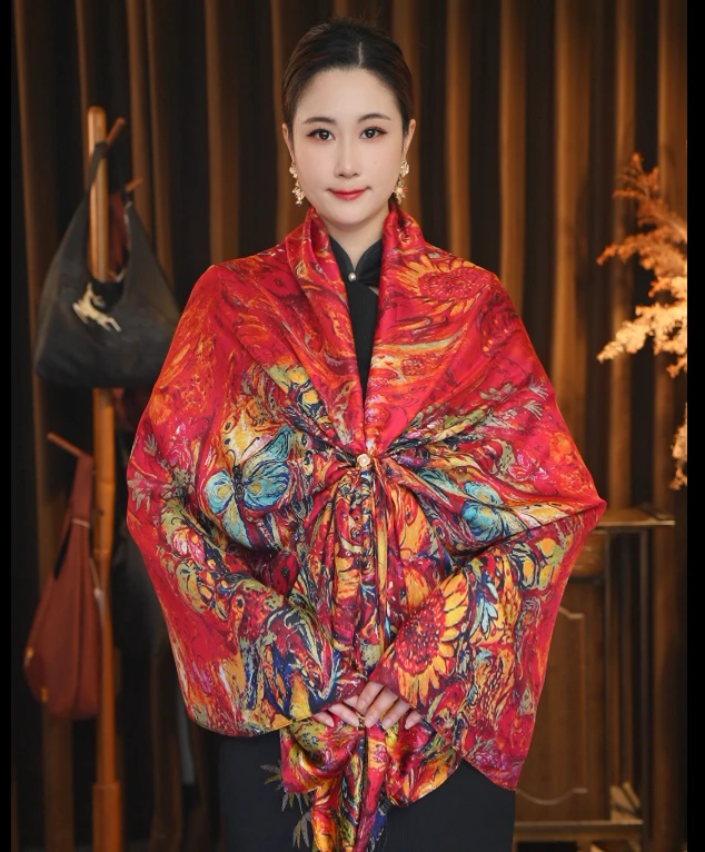 1-661【蝴蝶花卉】丽景段85X180左右丝巾长巾