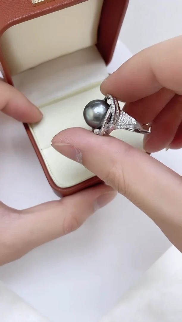 银S925镶嵌海水珍珠戒指海水珍珠戒指
