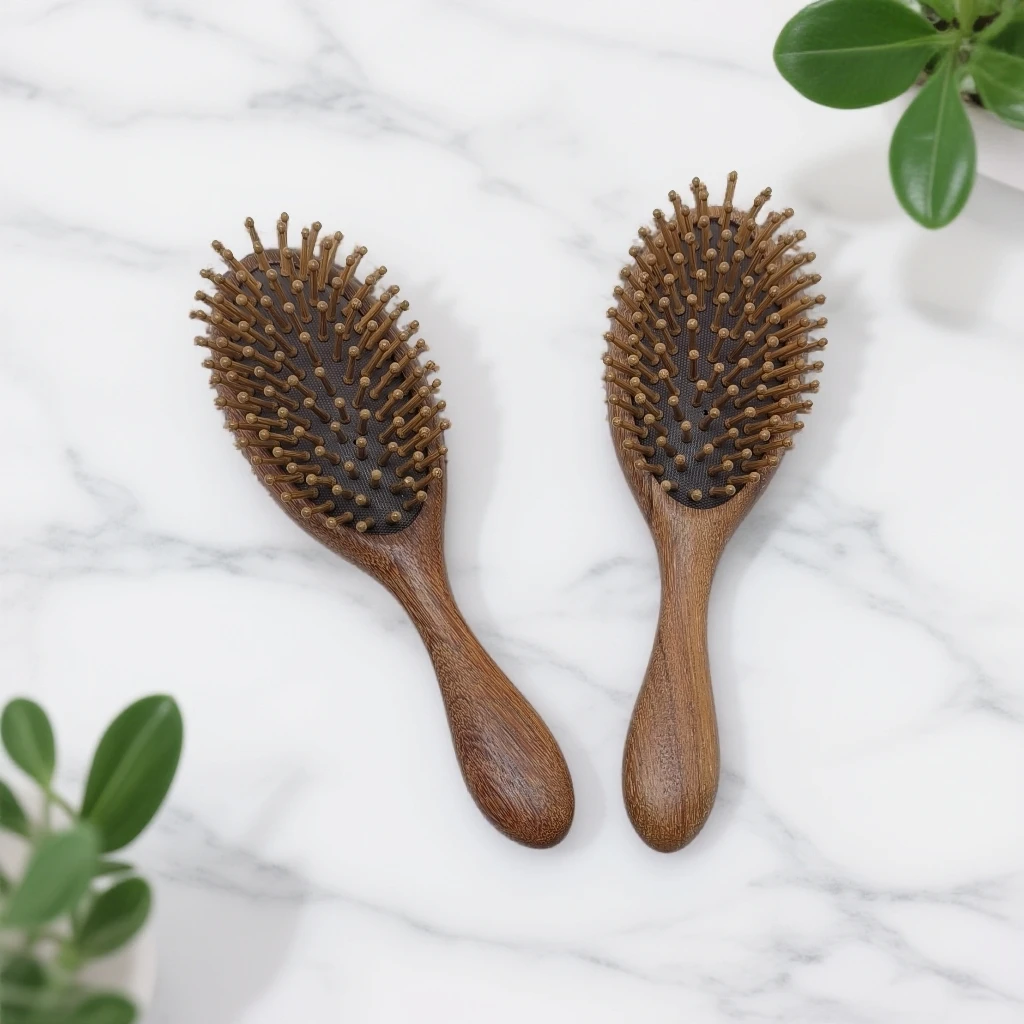 檀木椭圆头气垫梳 头皮按摩蓬松梳 顺发便携气囊梳