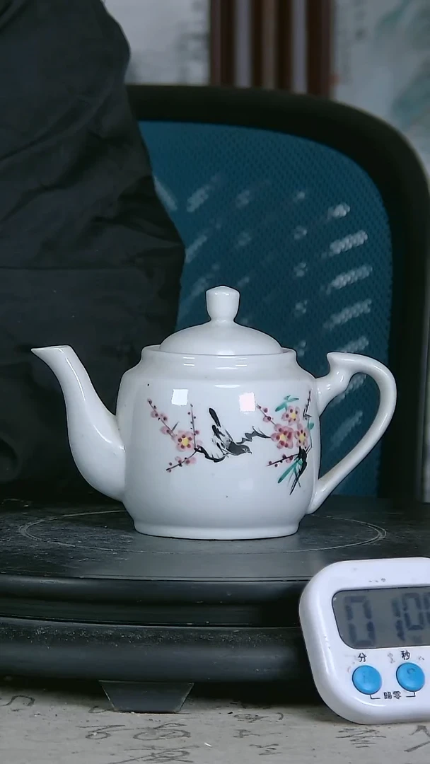 陶粉彩精绘花鸟图壶