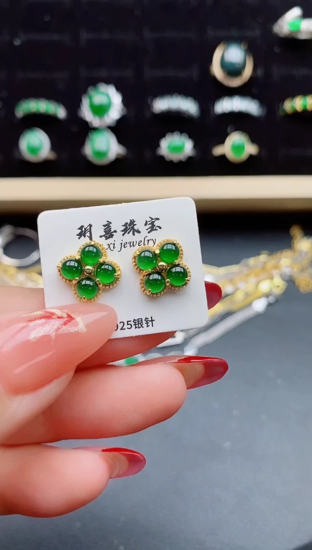 【闪购商品】翡翠耳饰银S925镶嵌231321