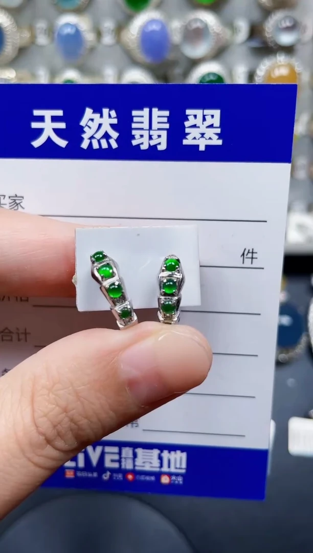 银S925镶嵌翡翠耳饰180