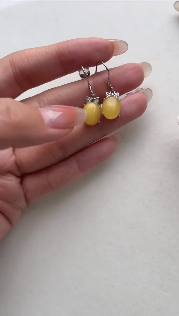 【闪购商品】琥珀耳环银S925镶嵌th207耳环