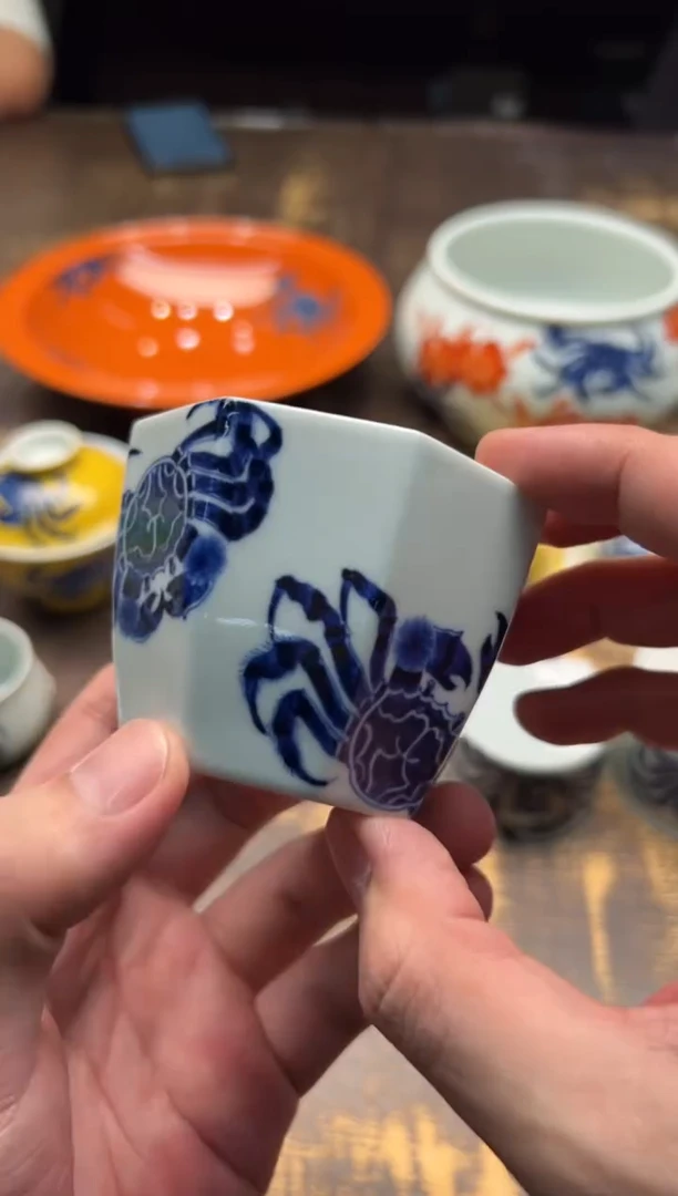戏墨柴窑 螃蟹八方杯