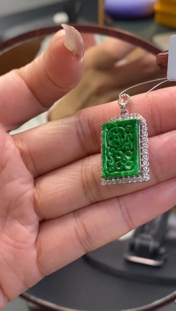 颈饰银S925镶嵌翡翠净货14552