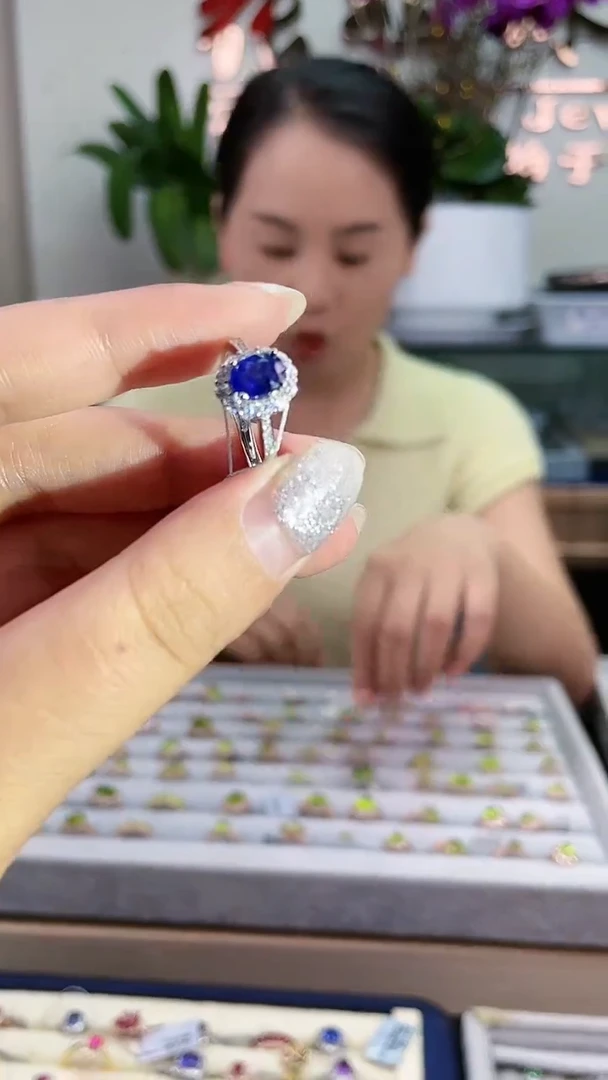 戒指蓝宝石银S925镶嵌戒指