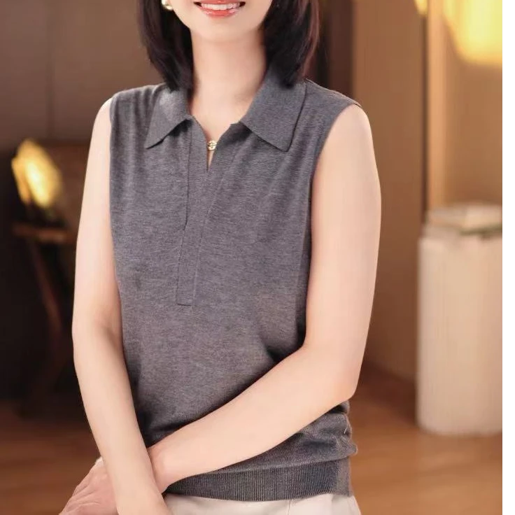 [万能公式]百搭Polo领显瘦气质女士无袖背心24612
