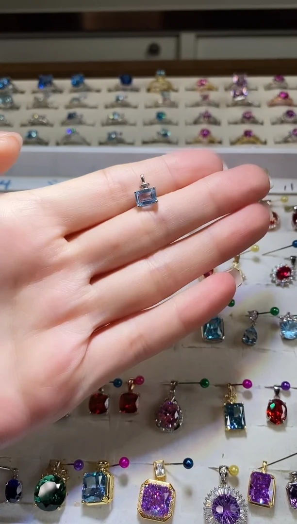 海蓝宝石颈饰银S925镶嵌S925