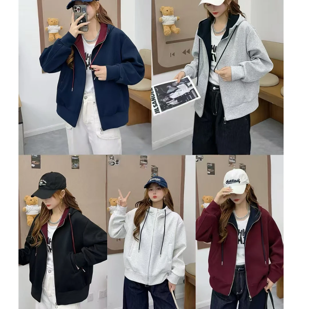 【锦衣服饰】QSYR A 05 韩系字母标撞色连帽拉链卫衣开衫