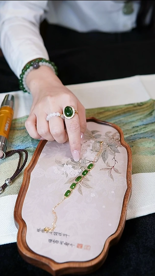 银S925镀金镶嵌手链和田玉YDY