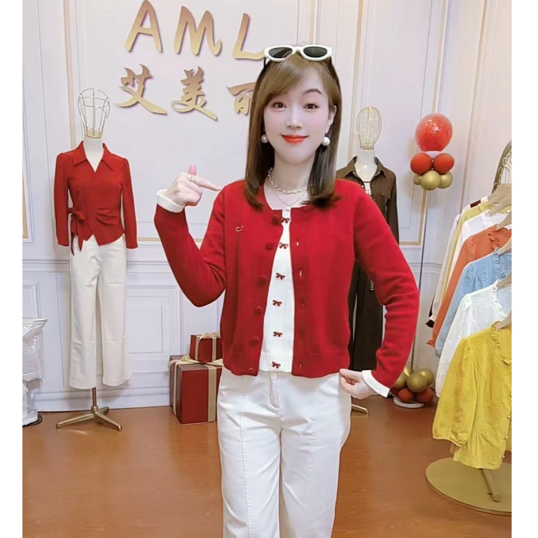 AML2【热爱如你】假两件精致蝴蝶结加厚毛衣减龄显瘦毛针织衫女上衣
