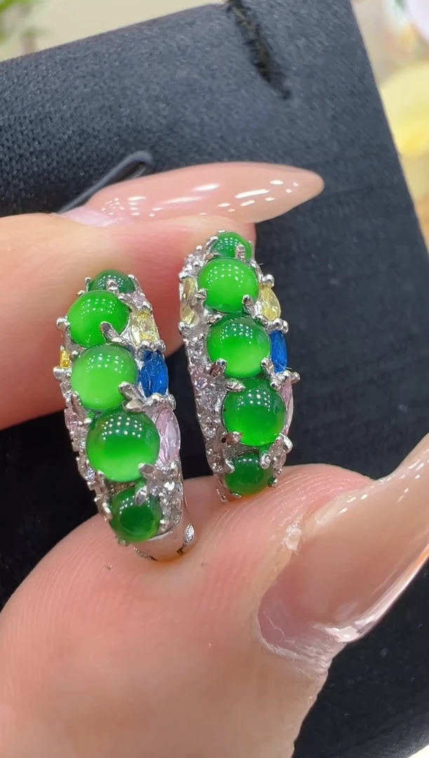 银S925镶嵌翡翠耳饰多样性团购发一件