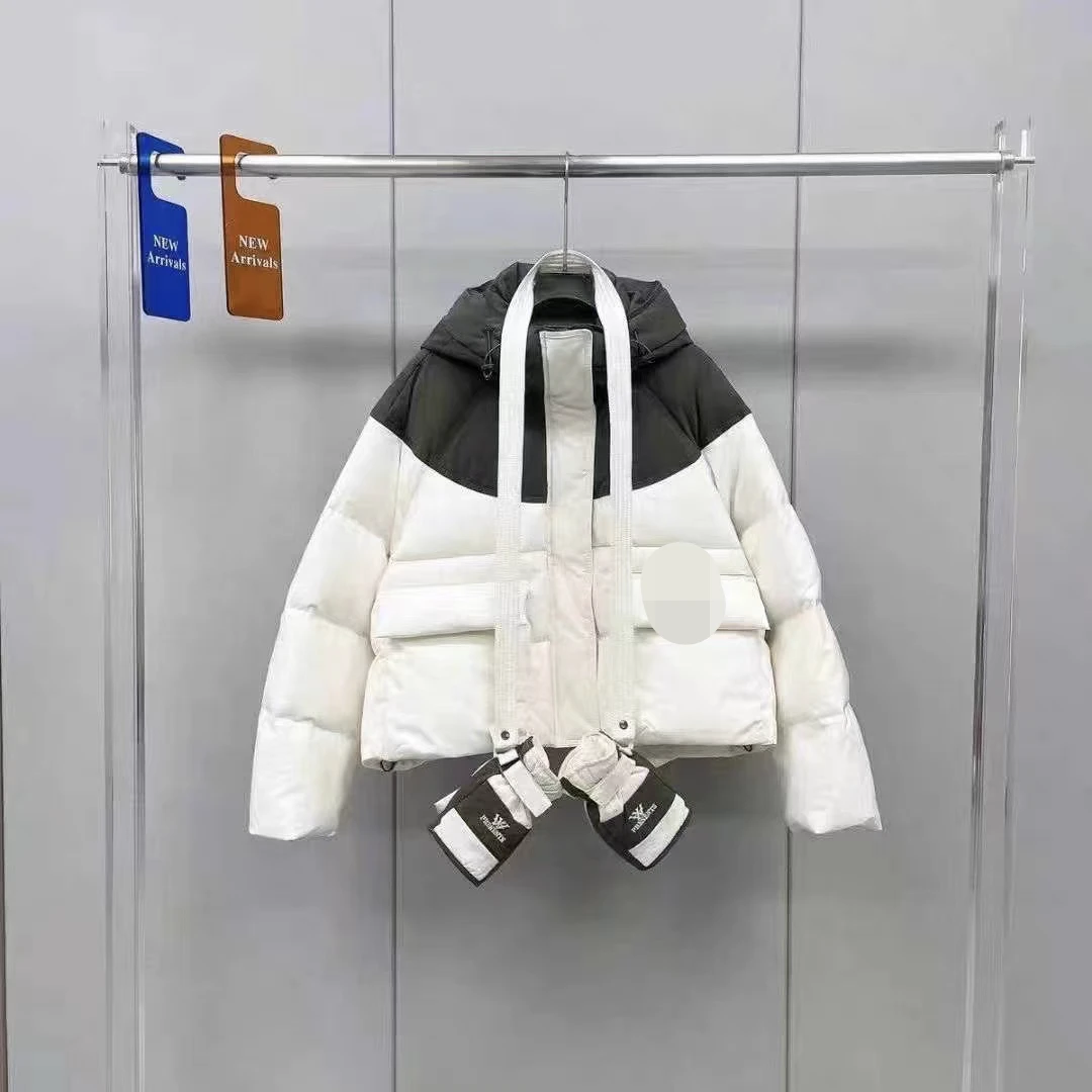 手套羽绒服拼接连帽短款潮流时尚冬季加厚女装免洗